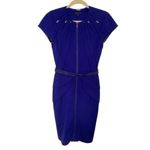 Catherine Deane Size 4 Electric Blue/Purple Cut Out Leather Belt Sheath Dress